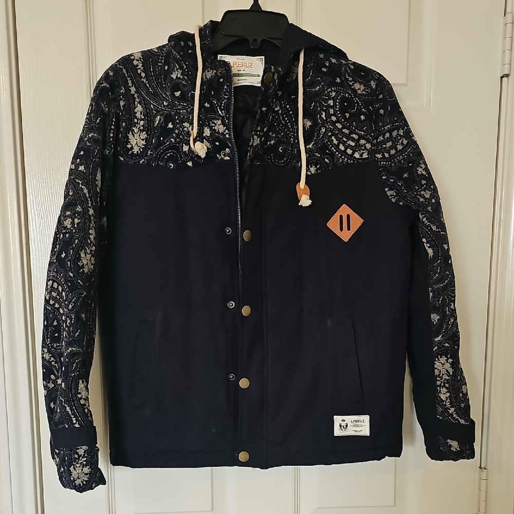 LPEKUZ Streetwear Paisley Cordoroy Hooded Utility Korean Jacket Gorpcore M